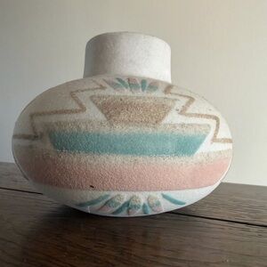 Vintage Navajo Sand Art Original Pottery Candle Tea Light Holder Art